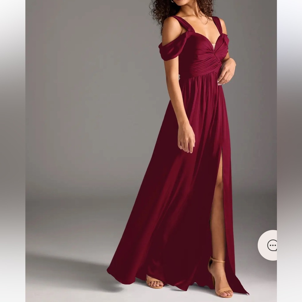 New with Tags AZAZIE LIANNE Burgundy‎ Off the Shoulder Stretch Satin Dress A18 - Picture 5 of 15